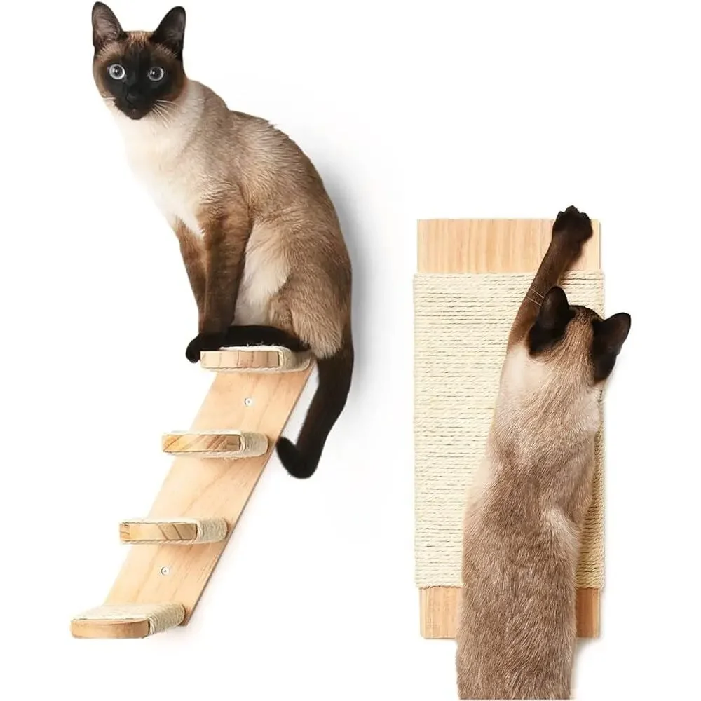 Cat Wall Shelves - Four Step Cat Shelf with Scratch Board